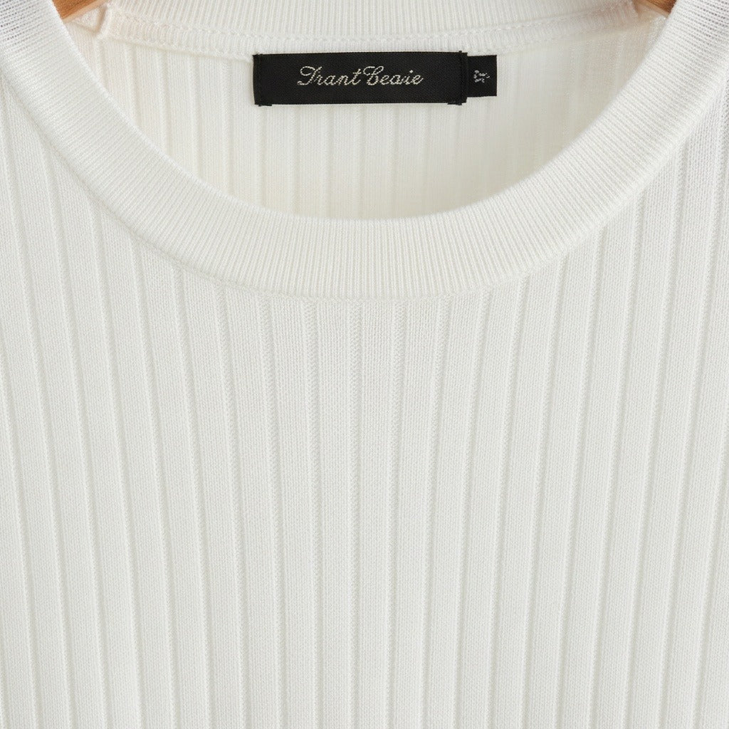 White Ribbed T Shirt - White - Texture Close Up