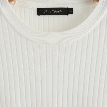 White Ribbed T Shirt - White - Texture Close Up