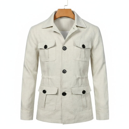 White Safari Jacket Men's - White - Front View