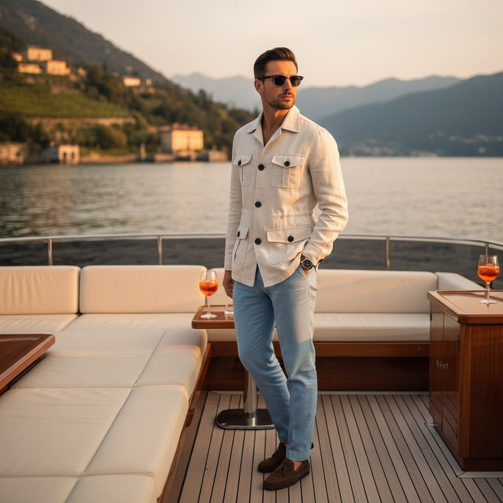 White Safari Jacket Men's - White - Angled Shot