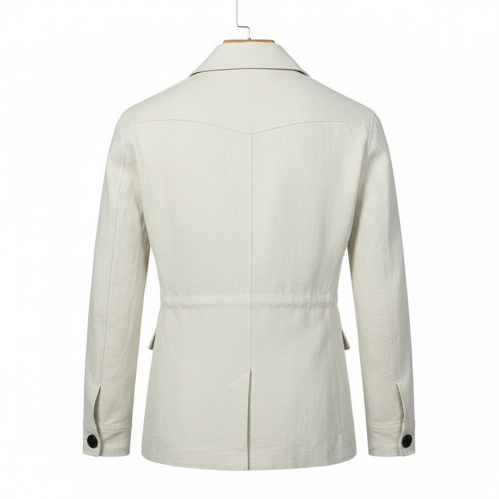 White Safari Jacket Men's - White - Fabric Detail