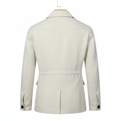 White Safari Jacket Men's - White - Fabric Detail