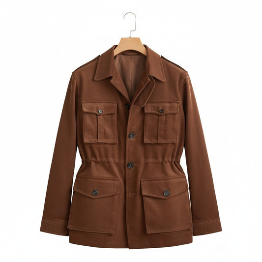 Wool Safari Jacket - Brown - Front View