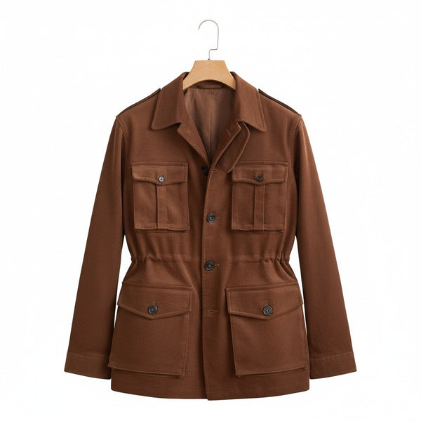 Wool Safari Jacket - Brown - Front View