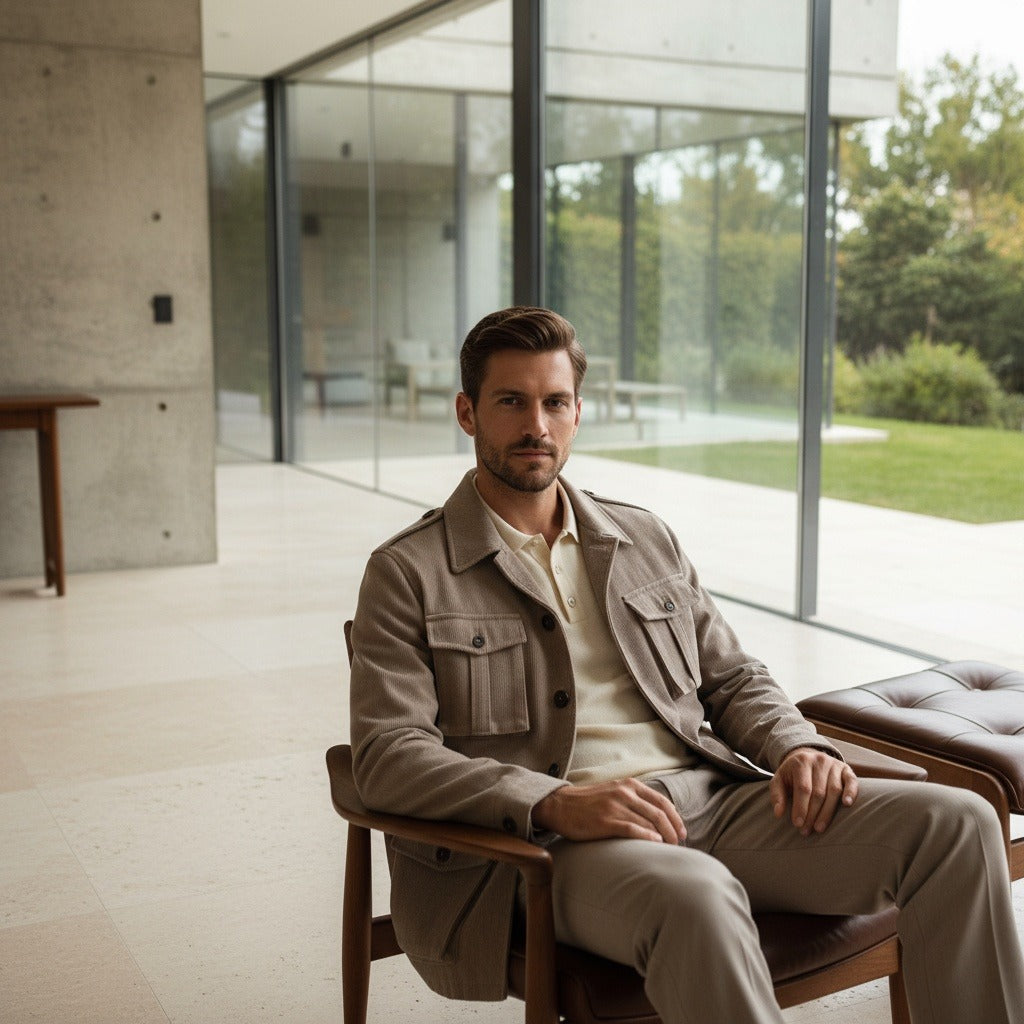 Wool Safari Jacket - Taupe - Side Profile