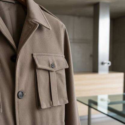 Wool Safari Jacket - Taupe - Back View