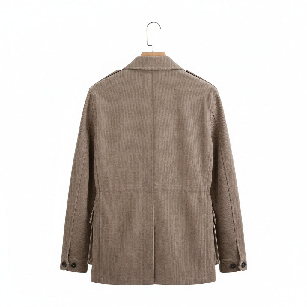 Wool Safari Jacket - Taupe - Fabric Detail