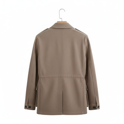 Wool Safari Jacket - Taupe - Fabric Detail