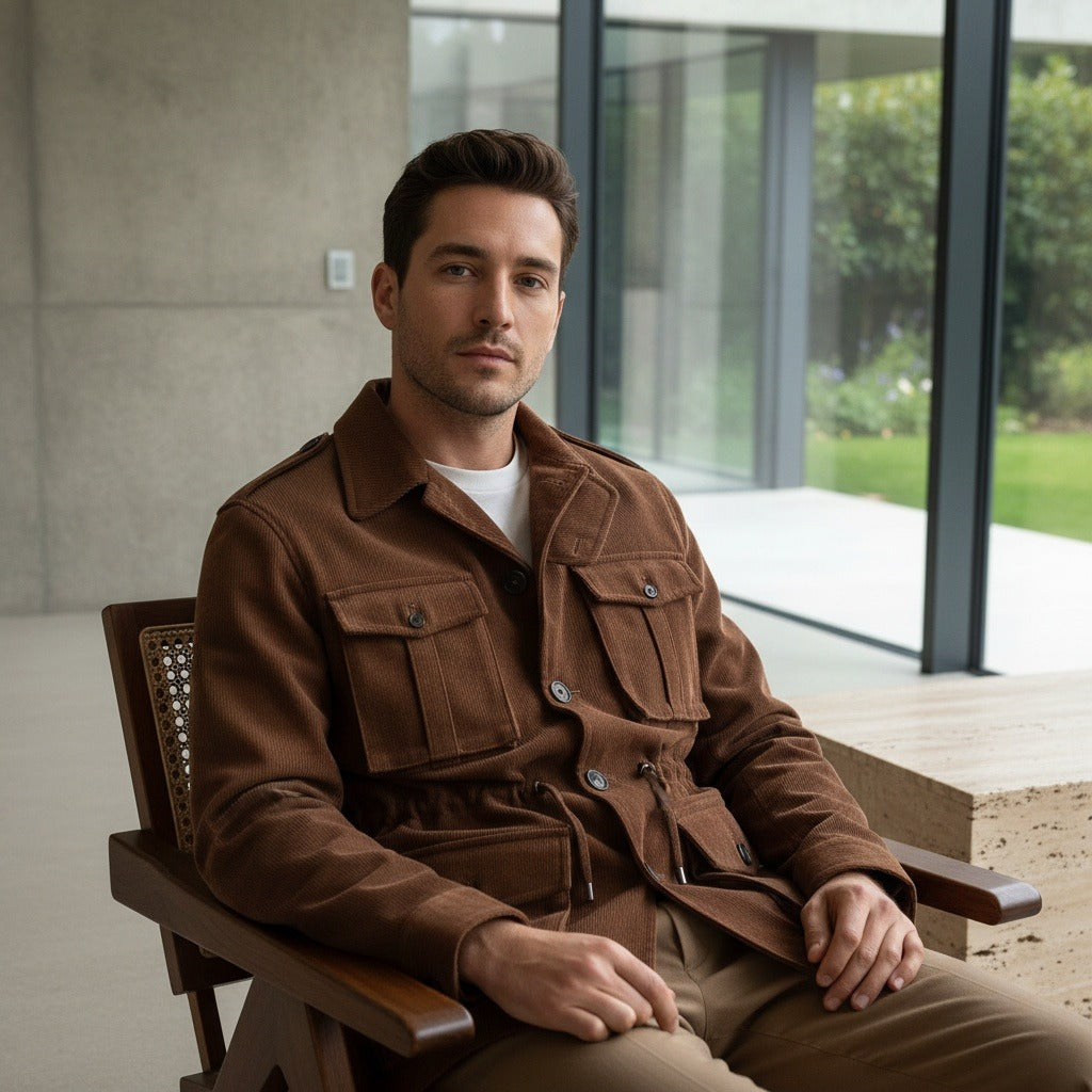 Wool Safari Jacket - Brown - Side Profile