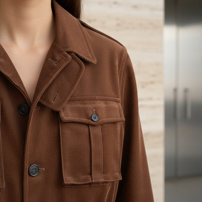 Wool Safari Jacket - Brown - Back View