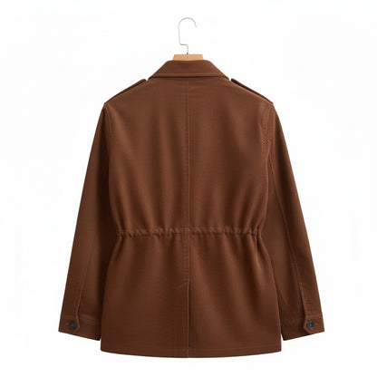 Wool Safari Jacket - Brown - Fabric Detail