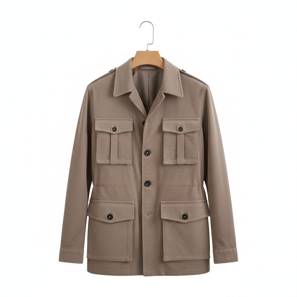 Wool Safari Jacket - Taupe - Front View