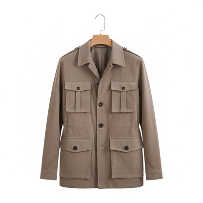 Wool Safari Jacket - Taupe - Front View