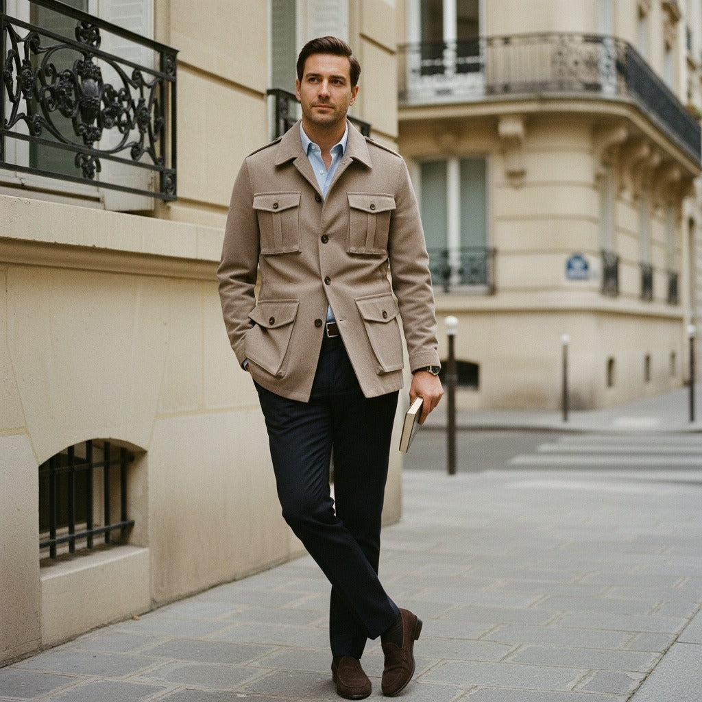 Wool Safari Jacket - Taupe - Angled Shot