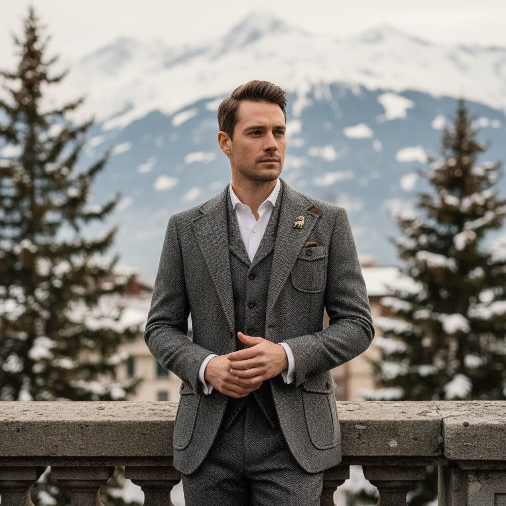 Wool Three Piece Suit - Charcoal - Angled Shot