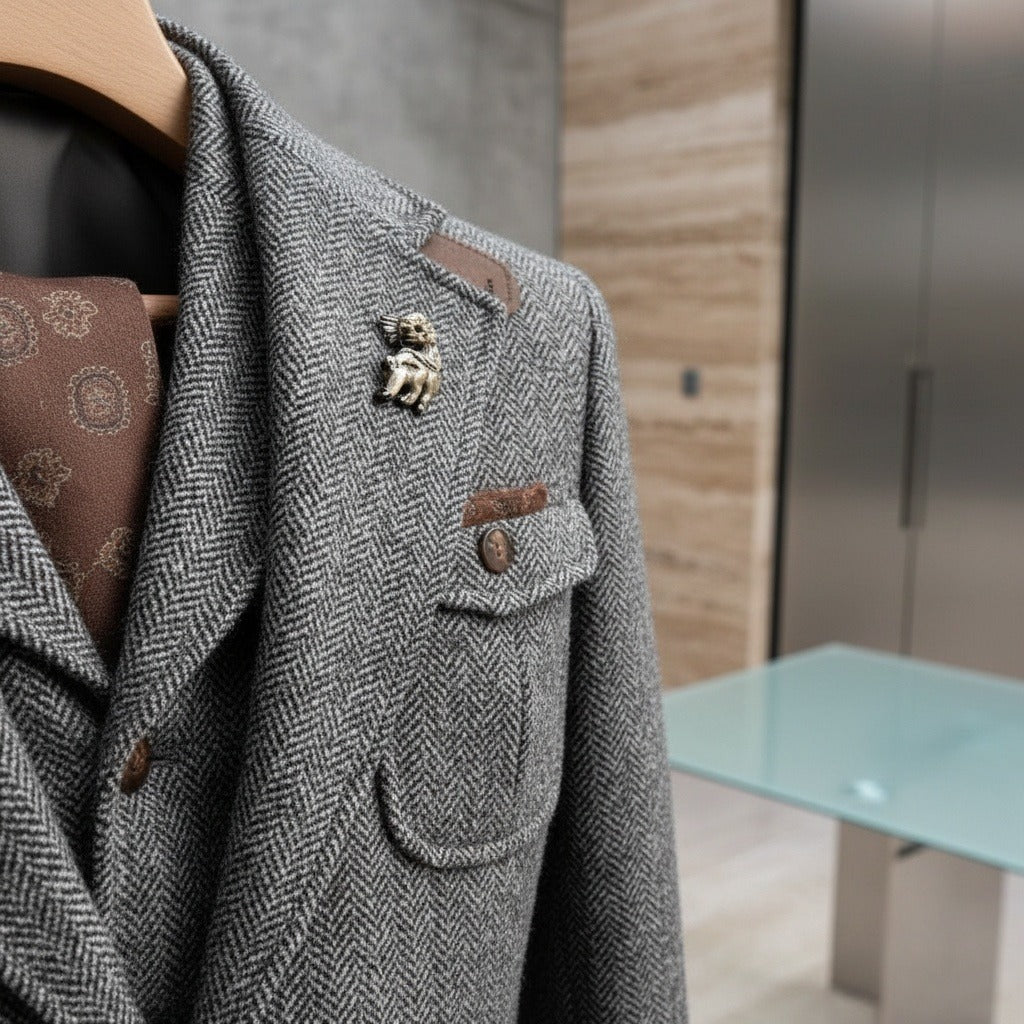 Wool Three Piece Suit - Charcoal - Back View