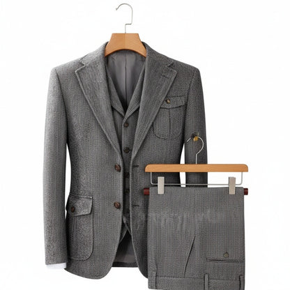 Wool Three Piece Suit - Stone Gray - Front View