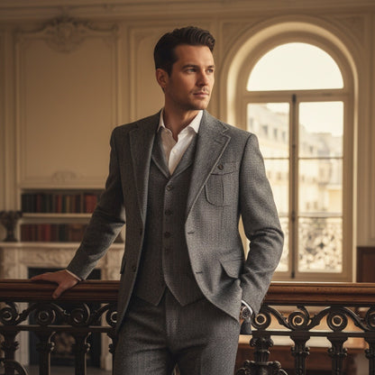 Wool Three Piece Suit - Stone Gray - Angled Shot
