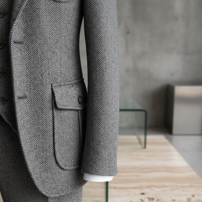 Wool Three Piece Suit - Stone Gray - Back View
