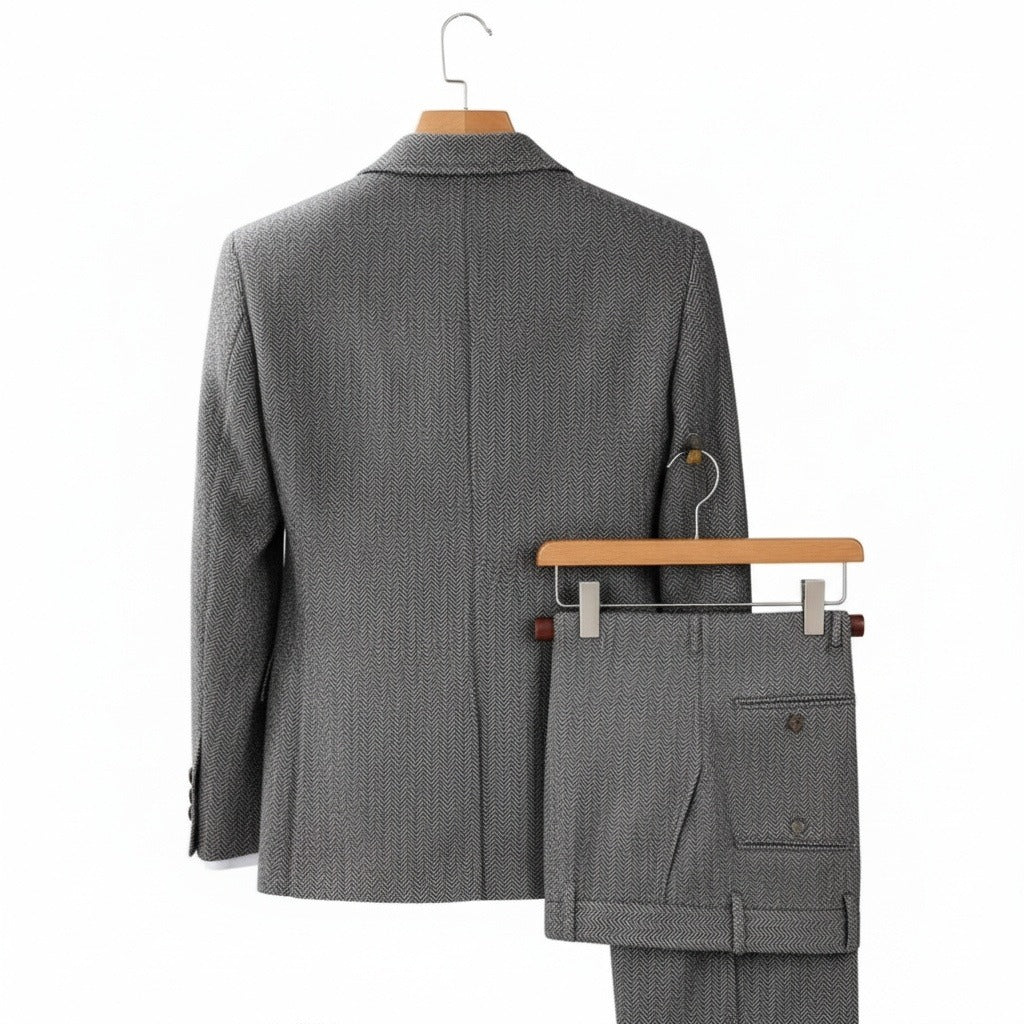 Wool Three Piece Suit - Stone Gray - Fabric Detail