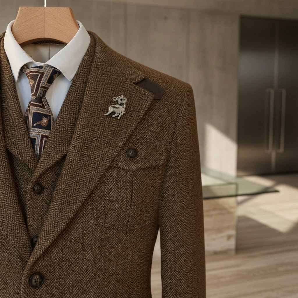 Wool Three Piece Suit - Brown - Back View