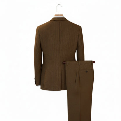 Wool Three Piece Suit - Brown - Fabric Detail