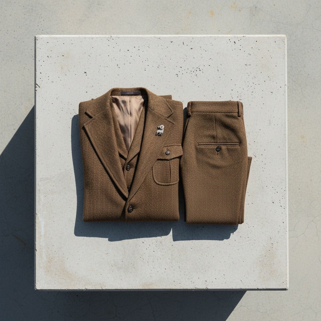 Wool Three Piece Suit - Brown - Lifestyle Inspiration
