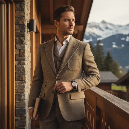 Wool Three Piece Suit - Tweed - Angled Shot