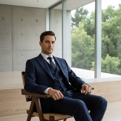 Wrinkle Free Suit - Midnight Blue - Side Profile