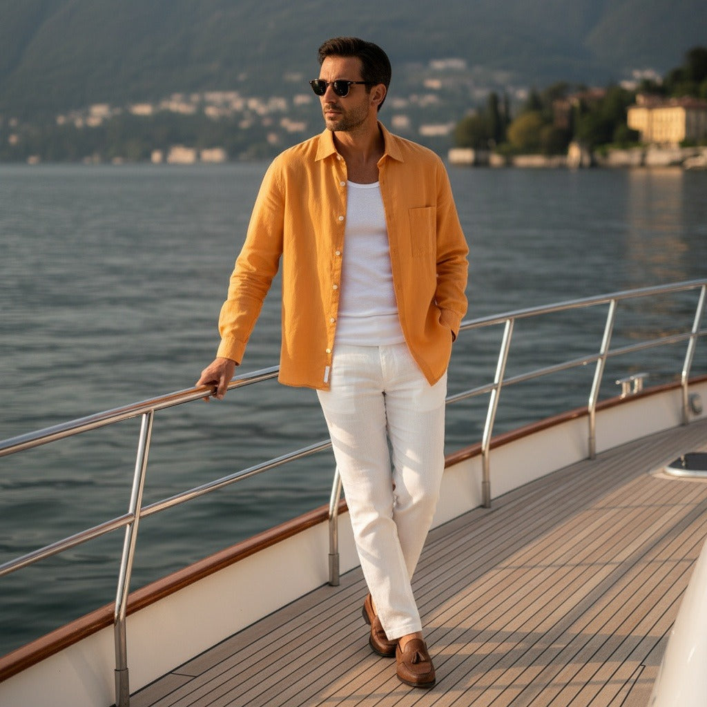 Yellow Linen Shirt - Yellow - Angled Shot