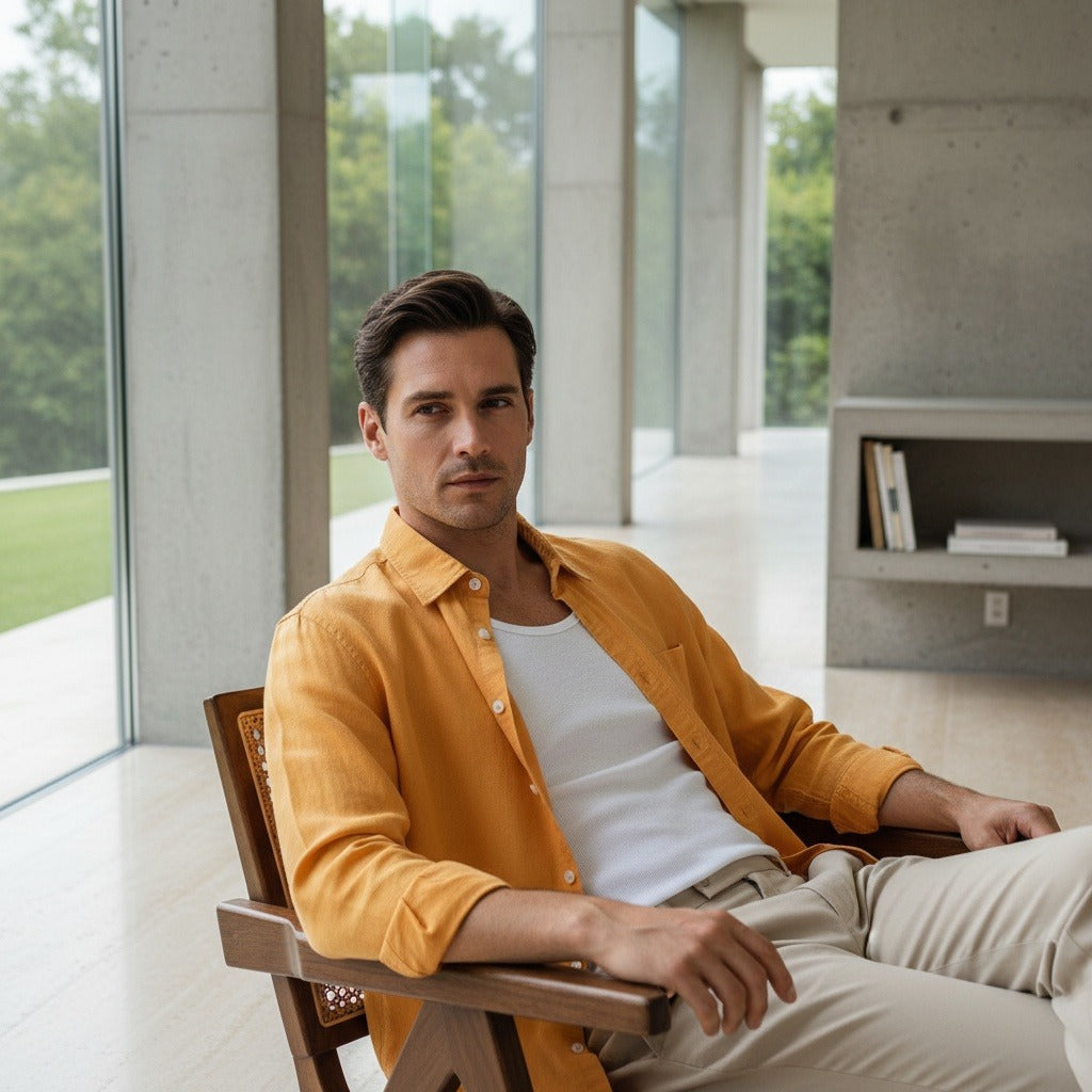 Yellow Linen Shirt - Yellow - Side Profile