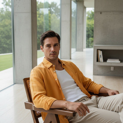 Yellow Linen Shirt - Yellow - Side Profile