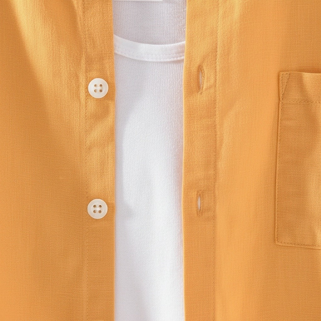 Yellow Linen Shirt - Yellow - Texture Close Up