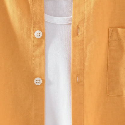 Yellow Linen Shirt - Yellow - Texture Close Up